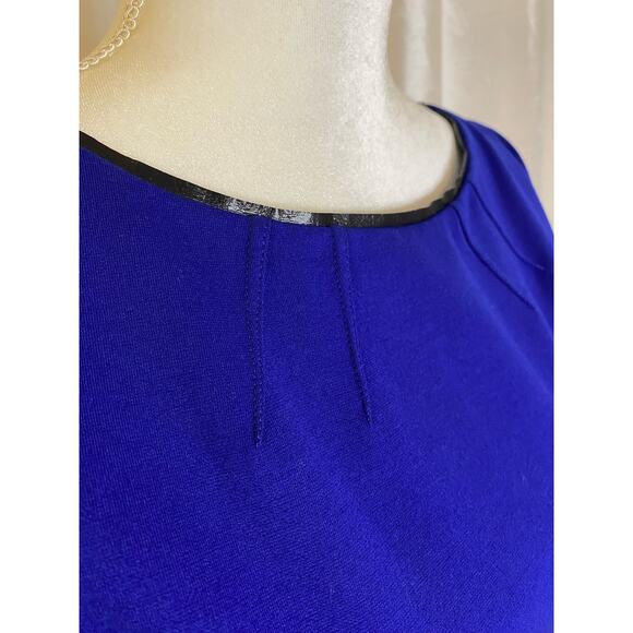 Tahari Royal Blue Flattering Sheath Dress with Black Leather Piping Size 6 - Picture 8 of 12